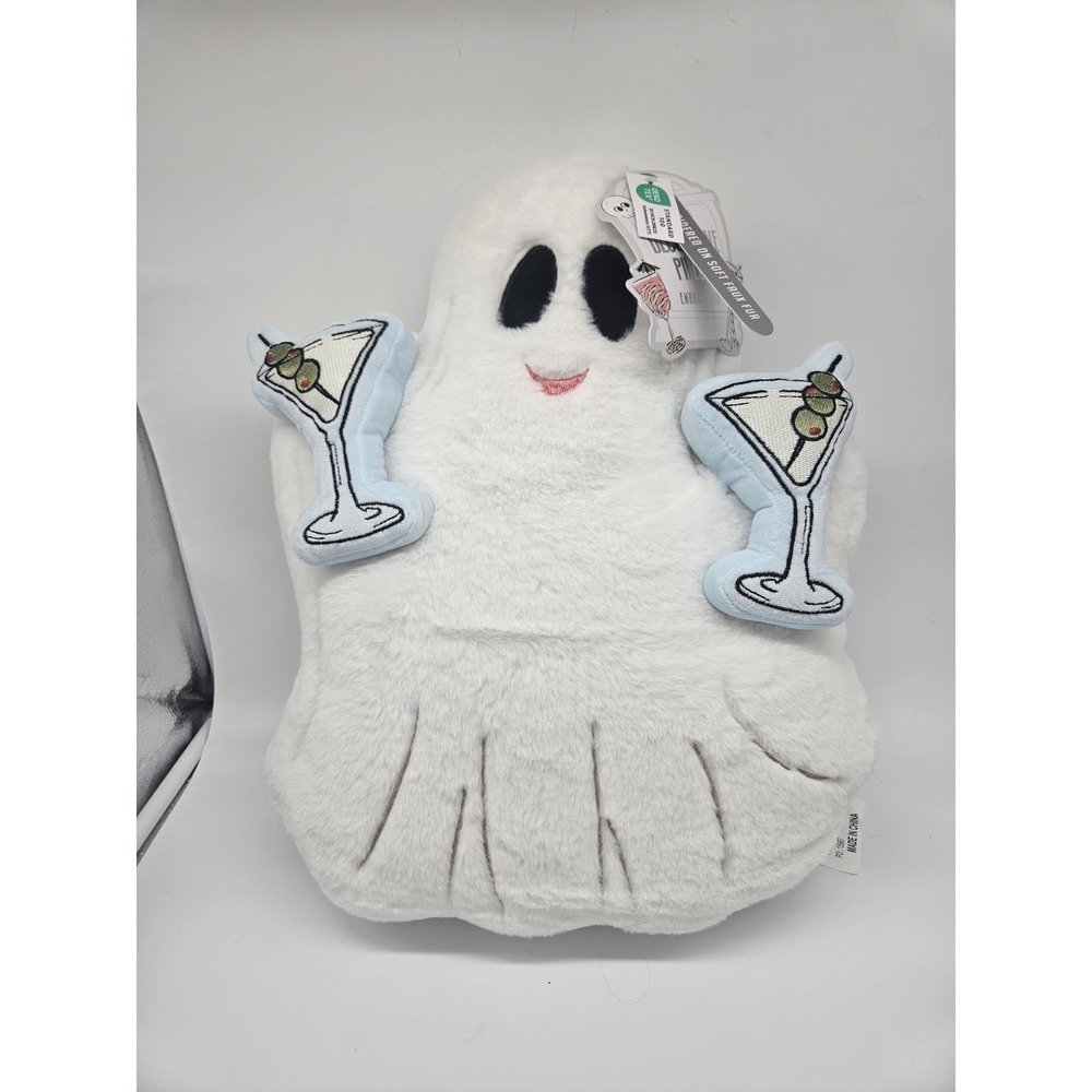 NWT Viral Olive Martini Ghost Faux Fur Plush Halloween Summerween Pillow